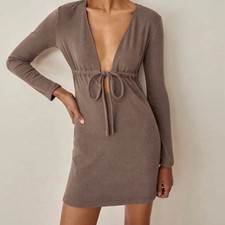 Reformation Dress Karah Keyhole Mini in Brown Burnt Umber XS
