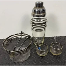 Mid Century Modern Cocktail Mix Shaker, Ice Bucket, Tongs & More!!