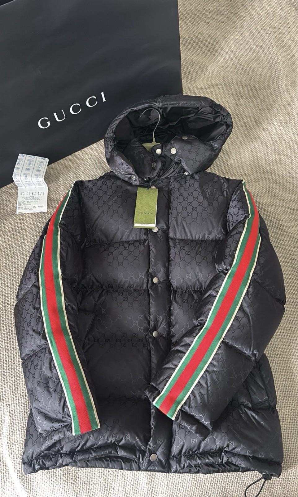 GucciMen's GG Nylon Jacquard Web Long Sleeve Short Puffer Jacket image 4
