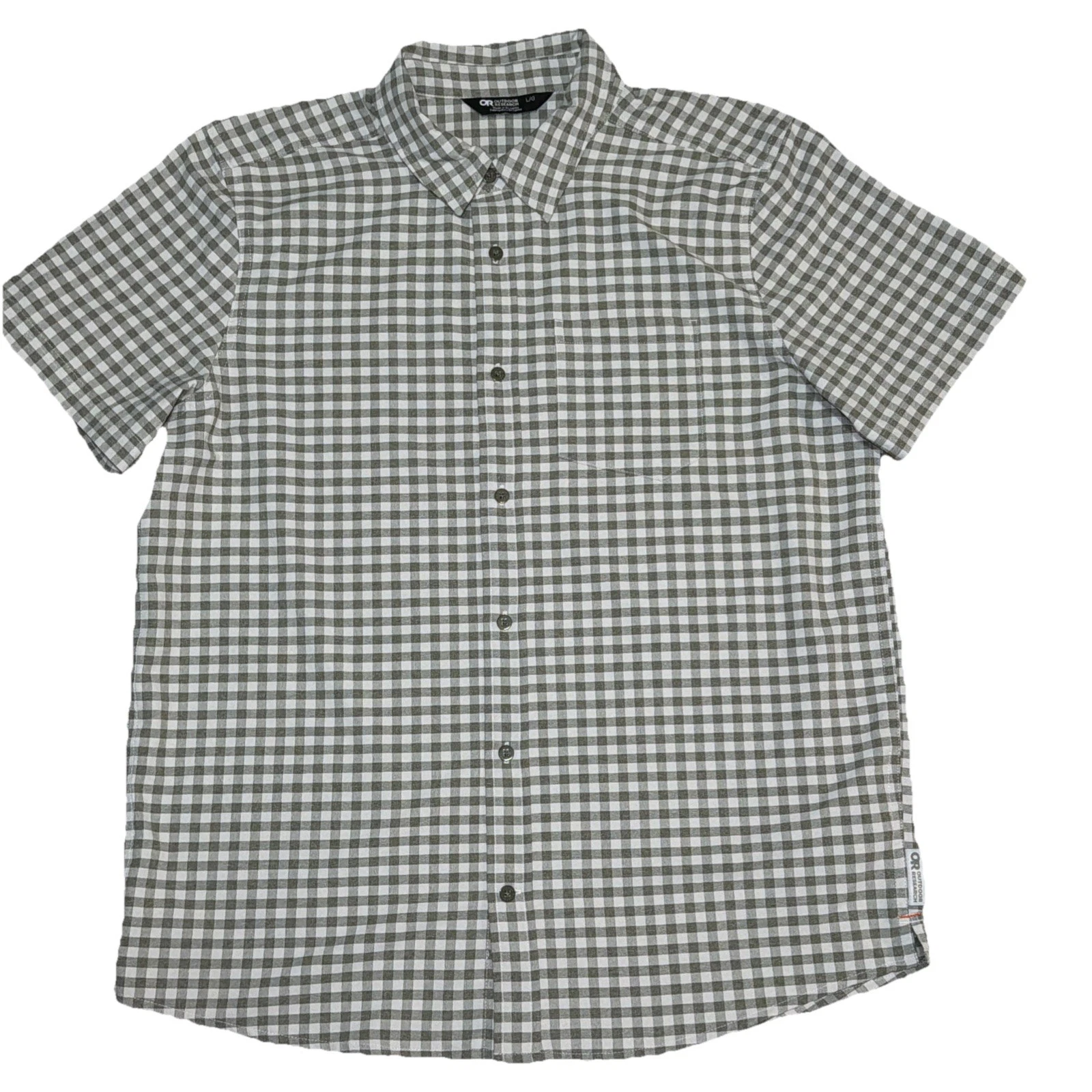 Outdoor Research Shirt Mens L Travel Hiking Outdoor Button Up Olive Gray White