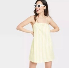 A New Day Women's Size Large Sleeveless Mini Shift Dress Yellow Stripe