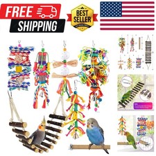 Bird Toys, Parakeet Swing Parrot Ladder Cockatiel Perch Conure Hanging Bell T...