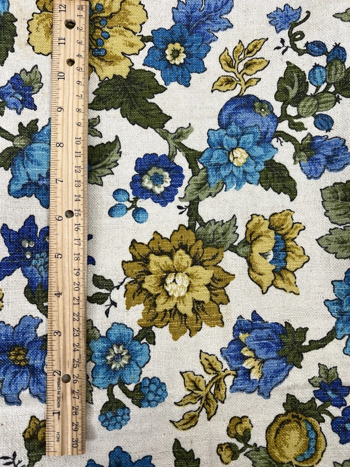 Waverly Fabric Hastings Hill Upholstery 1.33 yards 46" Wide Floral Blue Gold VTG - Image 2 of 4