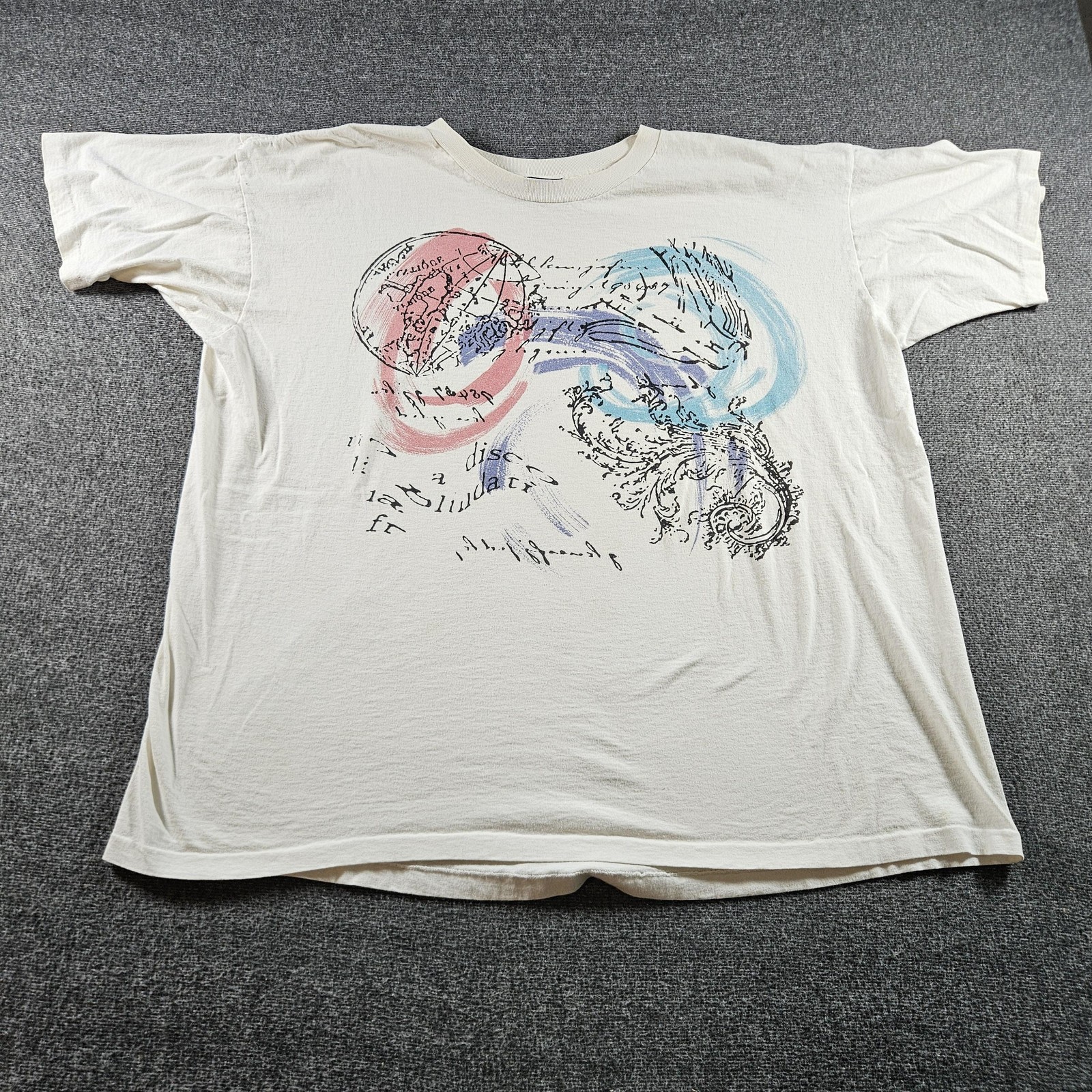 Vintage Jacques Moret Shirt Mens 2XL White Abstract Art Graphic Tee Made USA 90s