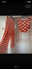 Size 10-14 wide leg trousers Co-ord holiday set.Terracotta & orange
