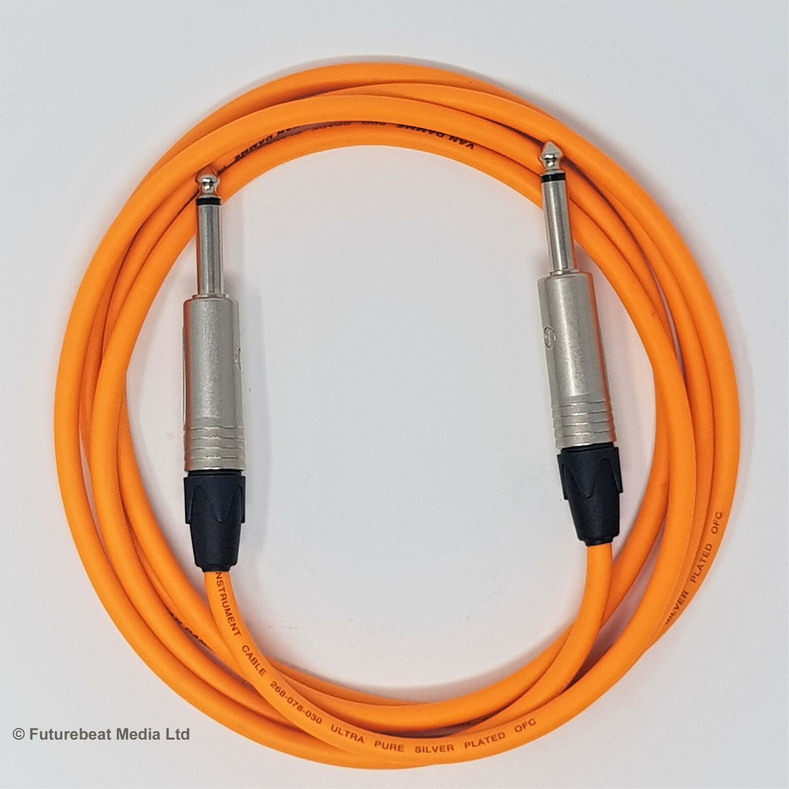 Van Damme Pro Cable Guitar Keyboard Lead Neutrik Jack to Jack Plugs Orange 3M
