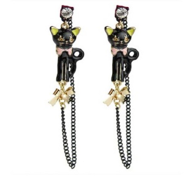 E 237 Betsey Johnson Cute Standing Kitten Kitty Tabby Black Cat Earrings US for sale online | eBay