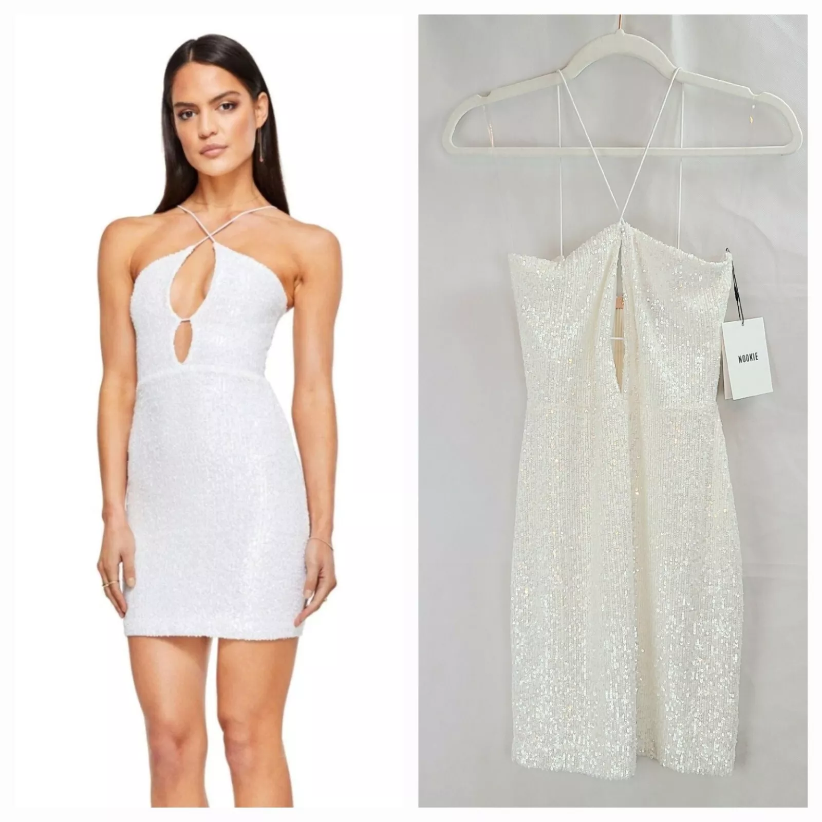 Mini robe spaghetti à paillettes blanches neuve avec étiquettes Nookie Supreme Mini femme (XL)