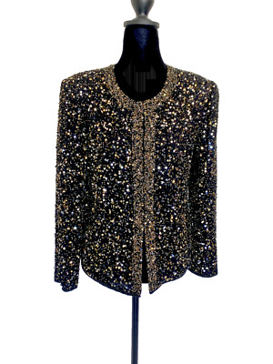Stunning Vintage Black Scala Sequin Jacket Small Party Cocktail