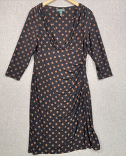 Lauren Ralph Lauren Womens Dress Size 12 Rucched Side Black Brown Square Pattern