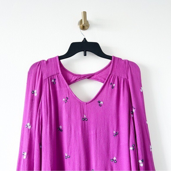 free people purple embroidered dress Free People Womens Rosalie Floral Embroidered Mini Dress Purple 0