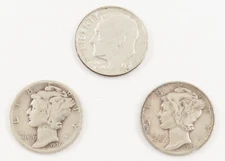MIXED LOT OF 3 90% SILVER CIRCULATED DIMES - INV #1002