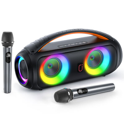 Portable Bluetooth Speaker Sub woofer Heavy Bass Sound System Party+2 Microphone