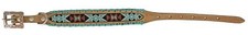 Showman Couture Leather Dog Collar w/ Beaded Inlay Teal Rawhide Lacing