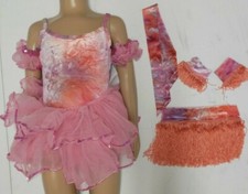 Tiedye Velvet spandex dance costume camisole leotard 2 skirts sleeves Jazz tap