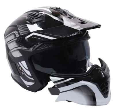 convertible motorcycle helmet Stealth Fighter Convertible Motorcycle Bike Full & Open Face Helmet Black  White