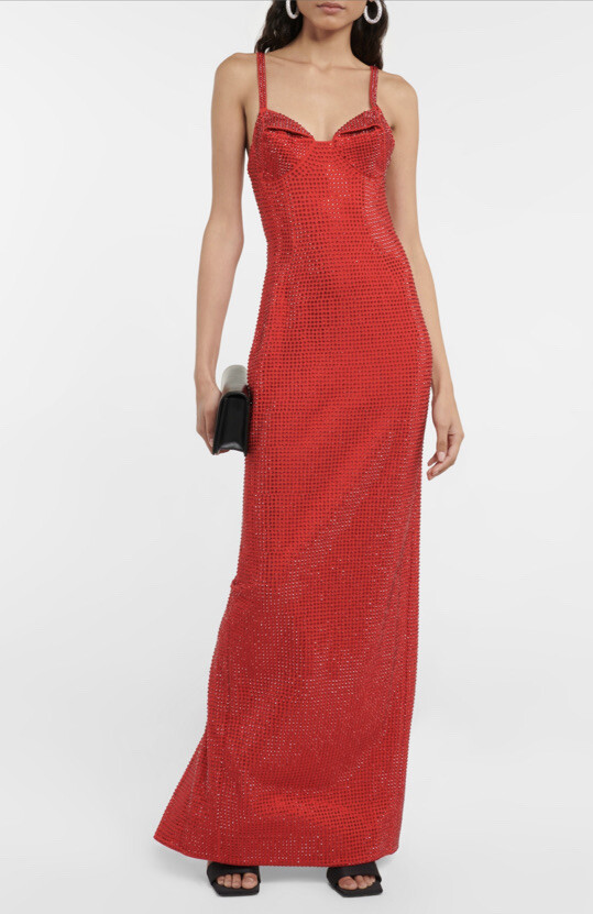 area red crystal dress Area Red Crystal Embellished Gown Pyramid Cups Back Slit Size 8