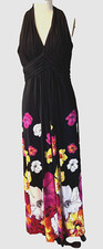 MAXI DRESS HALTER FESTIVAL BLACK PINK FLORAL Boho "DAY TO DINNER" NEW! $100 sz 8