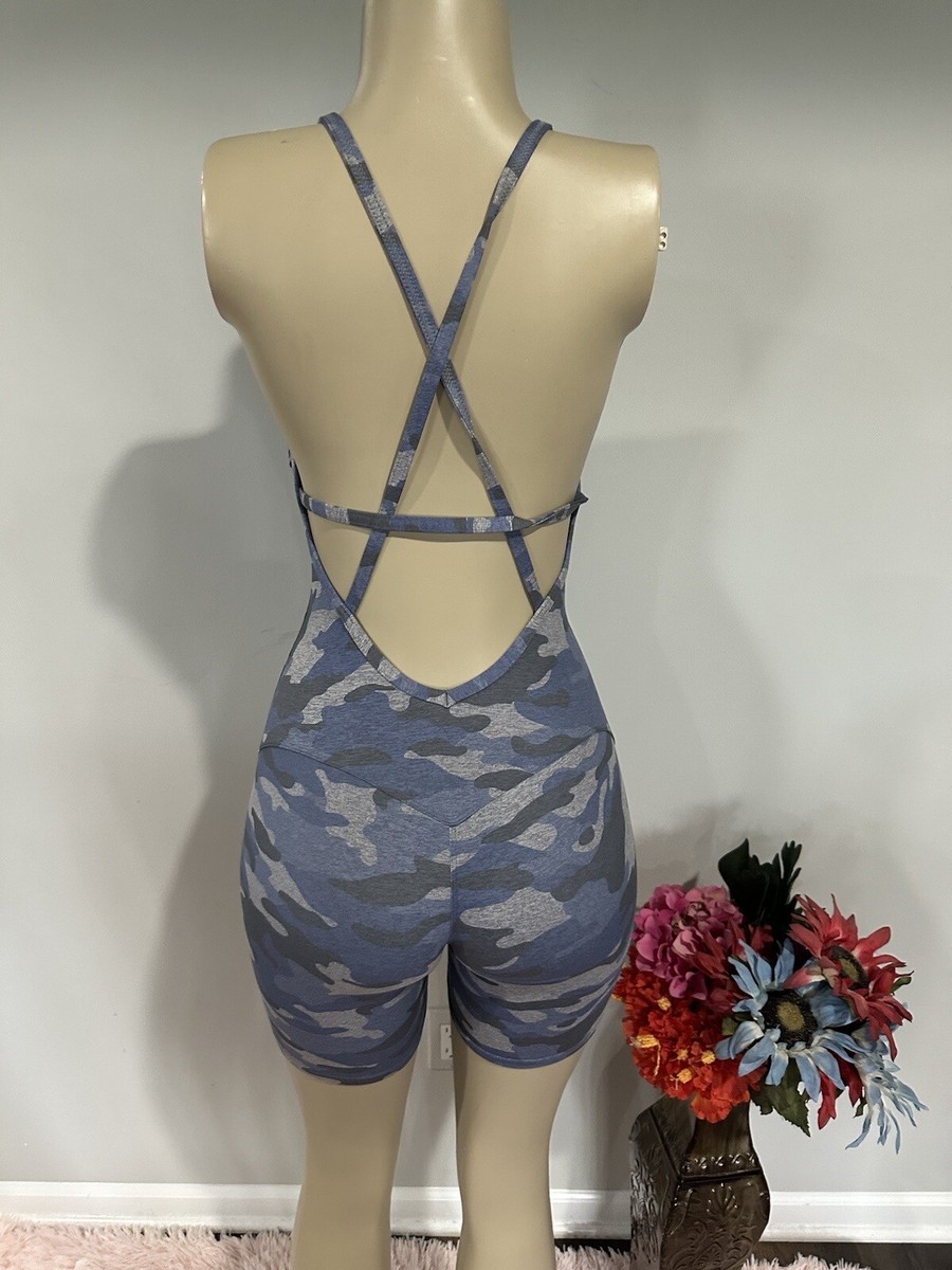 Jumpsuit size Medium womens one piece yoga Camouflage Blue NEW - Main Image
