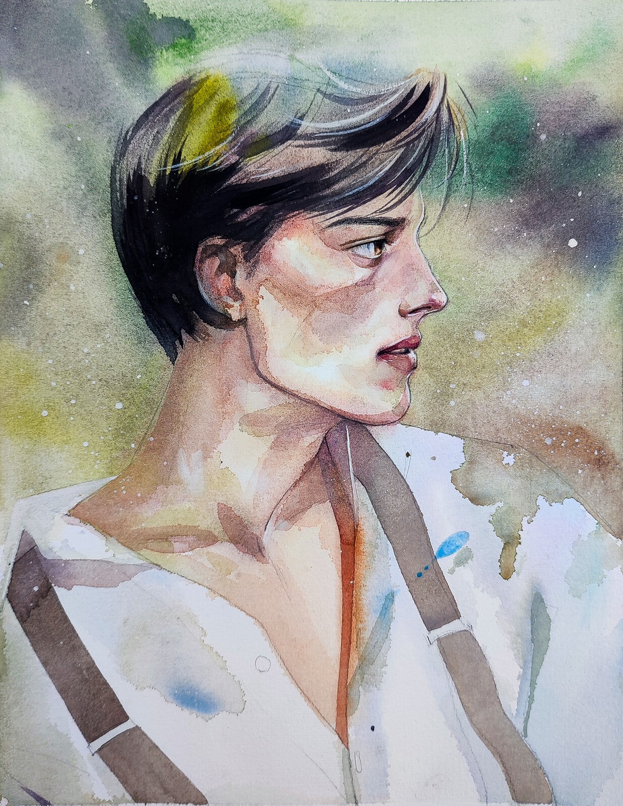 Original Watercolor Painting Watercolor  Man Portrait Handpainted Wall Art