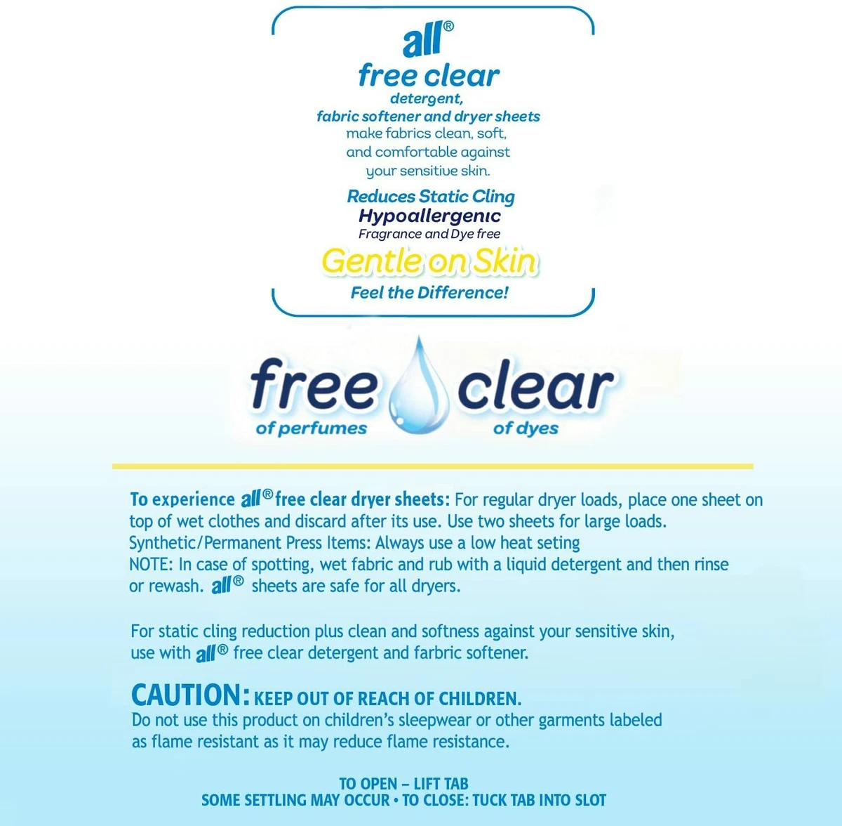 All Fabric Softener Dryer Sheets for Sensitive Skin, Free Clear