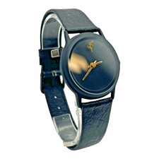 EMS Kurierpost Armbanduhr Schwarz / Gold Genuine Leather / 18 OVP