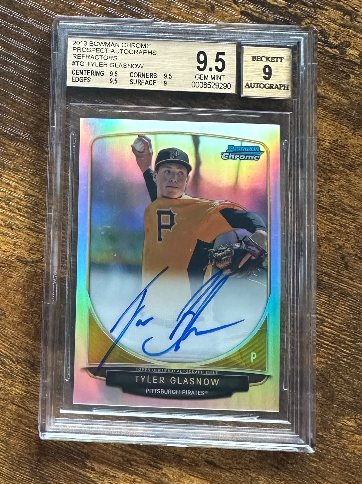 2013 Bowman Chrome Prospect Auto Refractors Tyler Glasnow /500 BGS 9.5/9 #S5037