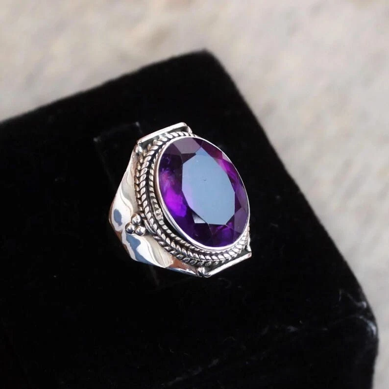 Purple Amethyst Gemstone 925 Sterling Silver Ring Handmade Jewelry Ring - Image 3 of 4