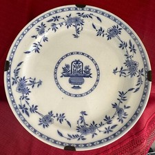 Antiker XXL Minton Delft Wand Teller &Oslash; ca. 43,5 cm blau wei&szlig; 1877 Metallhalter