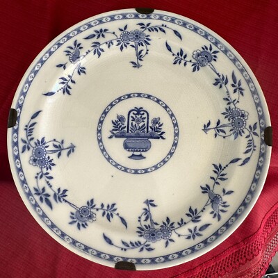 Antiker XXL Minton Delft Wand Teller Ø ca. 43,5 cm blau weiß 1877 Metallhalter