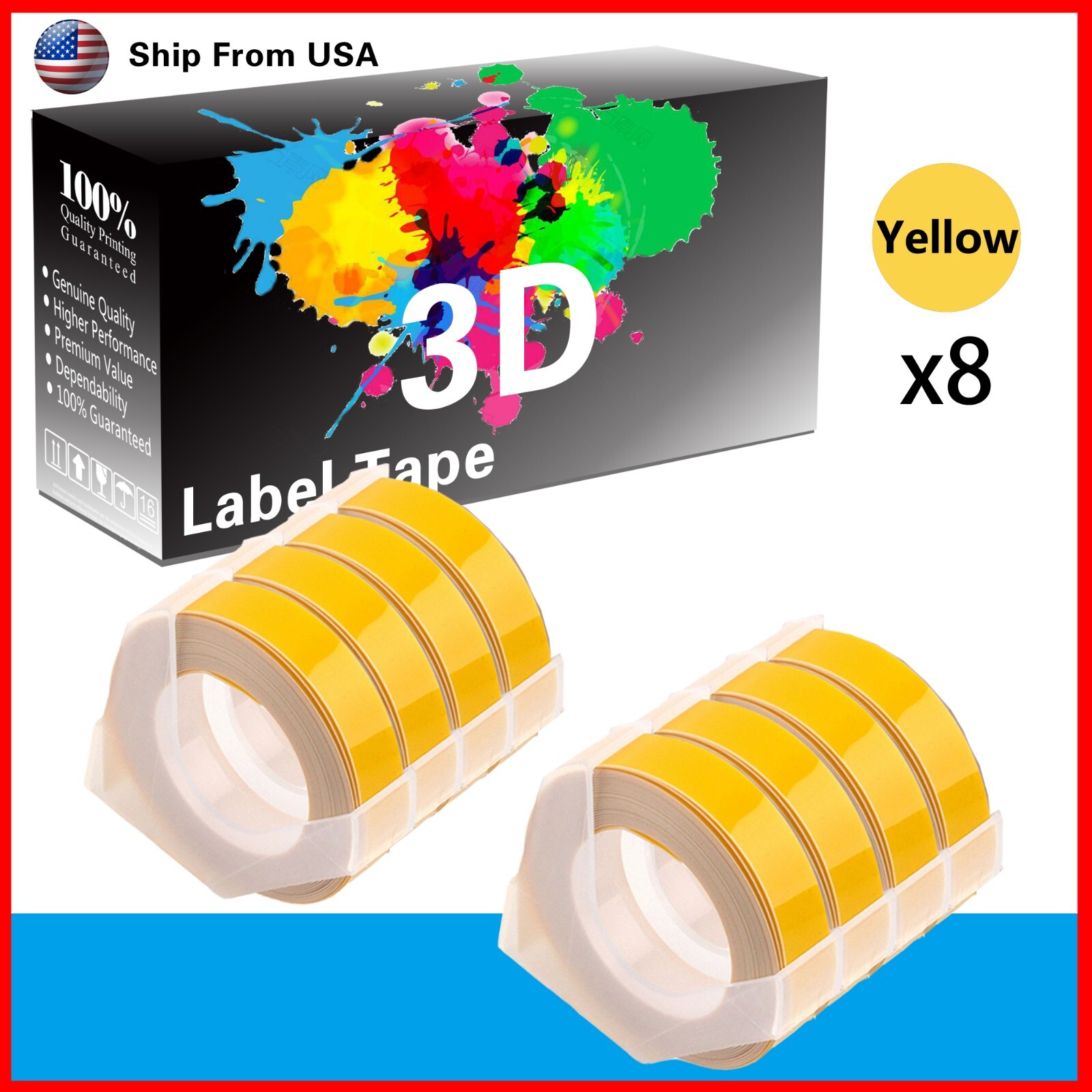 8PK Yellow Dymo 3D Label Tape for Dymo Organizer Xpress Pro (12966