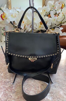 MICHAEL KORS AVA MEDIUM BLACK LEATHER CROSSBODY SATCHEL EUC! MSRP