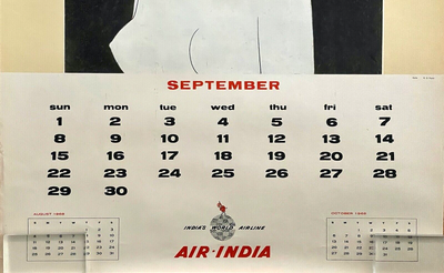 Original Vintage SEPTEMBER 1968 AIR-INDIA AIRLINE CALENDAR SHEET POSTER  28.5x19" | eBay