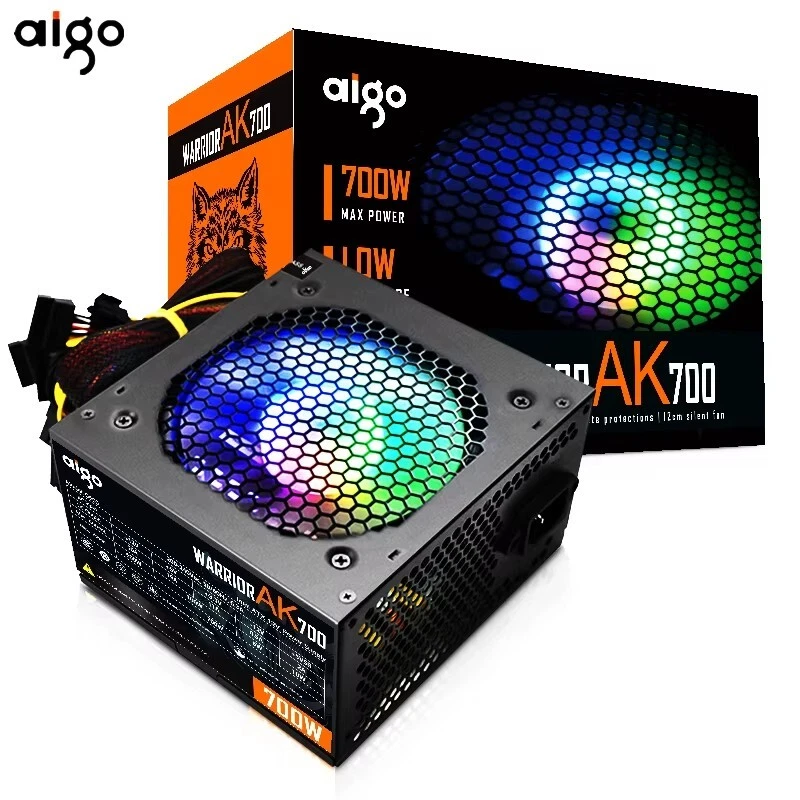 Aigo AK PC PSU Power Supply Unit 500W 600W 700W 800W 1000W Gaming 120mm RGB Fan - Image 3 of 4