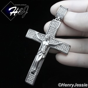 Authentic MEN ICY BLING CZ SILVER/GOLD PLATED BIG JESUS CROSS PENDANT*P142