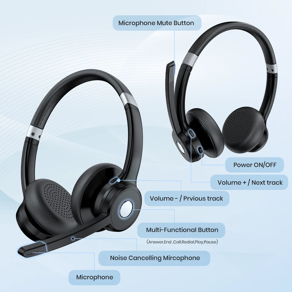 Trucker Bluetooth Headphone 5.2 Wireless Headset w/Microphone for Cell Phones - Image 4 of 4