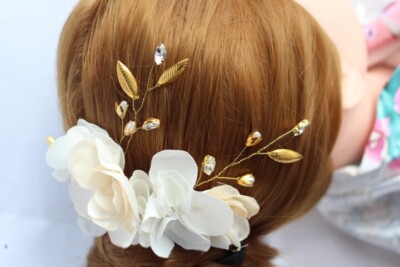 Haarzweig Champagner und Elfenbein, Braut Haarschmuck - Seide und Satin Blumen