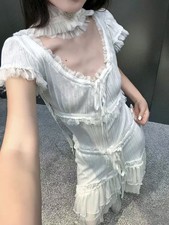 Ann Demeulemeester 26SS Lace Trim Long Tie Strap Short Sleeve Black Bodysuit