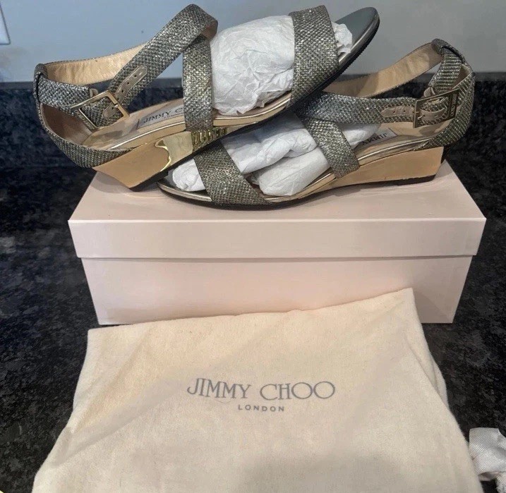 Jimmy Choo Chiara Glitter Wedge Light Bronze. Size 37. With Box And Dustbag.