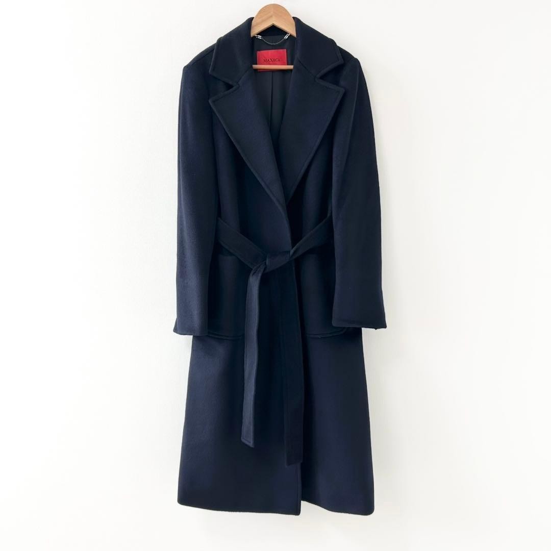 MAX&Co. RANAWAY Navy Womens Long Coat Belted Notched Lapel Size 42 XL Auth image 8