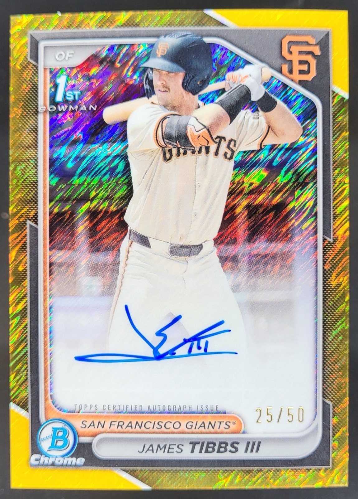 2024 Bowman Draft James Tibbs III Chrome Auto Gold Shimmer /50 1st Giants NE