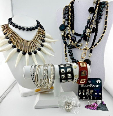Goth Punk Jewelry Lot Chico s Mudd Body Rage Natasha Y2K Statement Necklaces