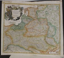 POLAND & LITHUANIA 1729 HOMANN UNUSUAL ANTIQUE ORIGINAL COPPER ENGRAVED MAP