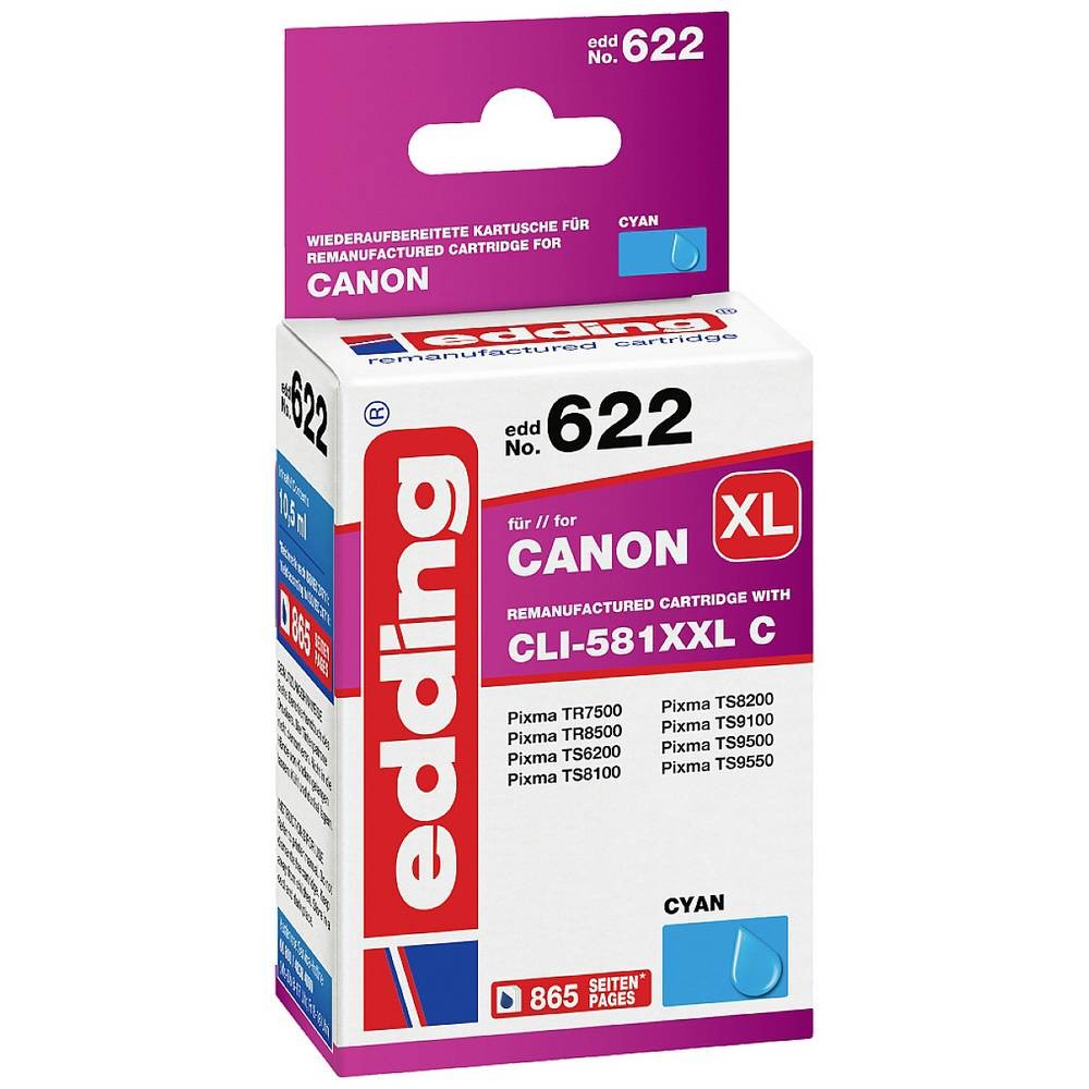 Cartouche cyan Edding EDD-622 haute capacité pour remplacer Canon CLI-581C XXL sans bavure