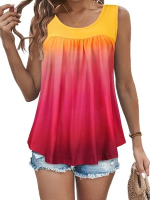 Women's Sleeveless Tank Top Crewneck Casual LooseFit Tunic Yellow Orange Pink XL