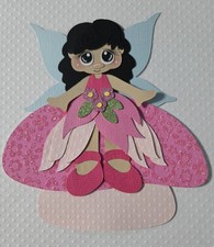 Little Fairy Sitting On Mushroom Blac Hair. Scrapbook, Card Making Paper Piecing