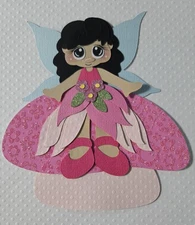Little Fairy Sitting On Mushroom Blac Hair. Scrapbook, Card Making Paper Piecing