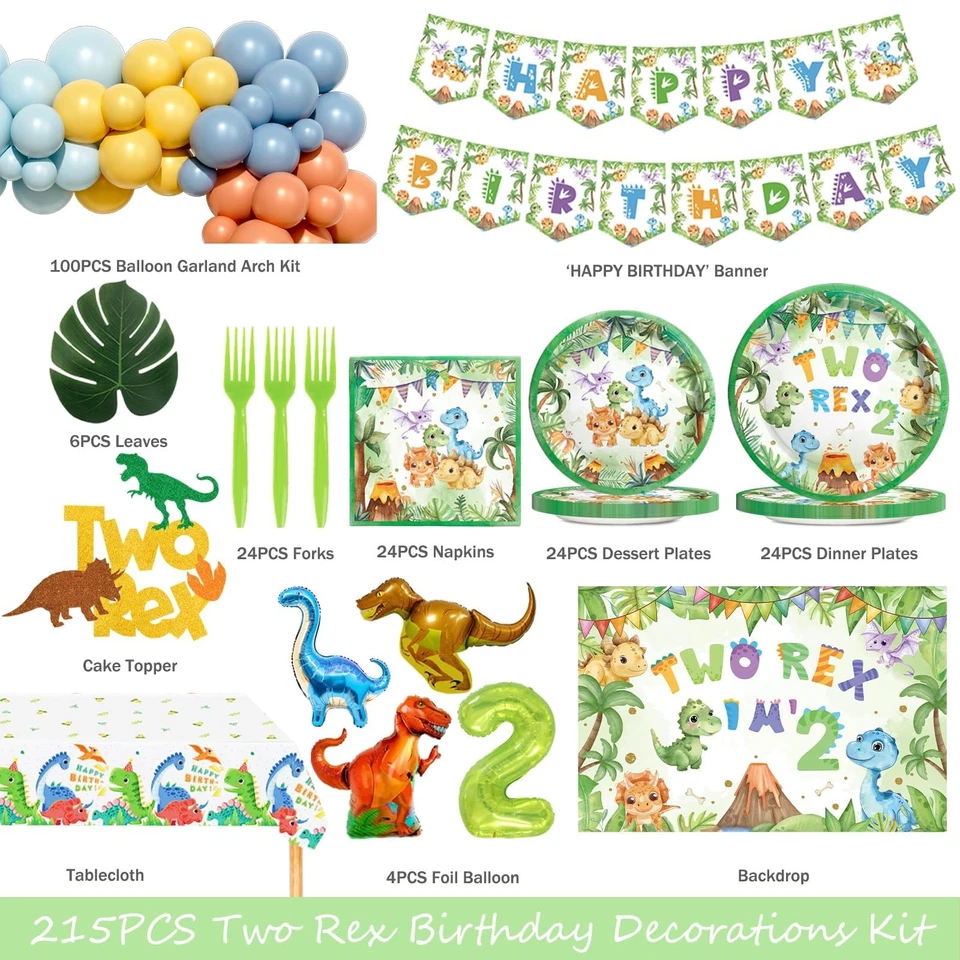 Two Rex Birthday Decorations Boy, Dinosaur 2nd Birthday Decorations for Boys,... Foto 2 de 4