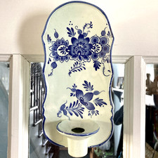 Beautiful Vintage Delft Ceramic Pottery Wall Vase And Candle Holder 8 in x 4 in