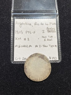 **SCARCE** 1815 (Rio De La Plata ) Potosi F SILVER 2 Reales *SUN FACE* KM# 3